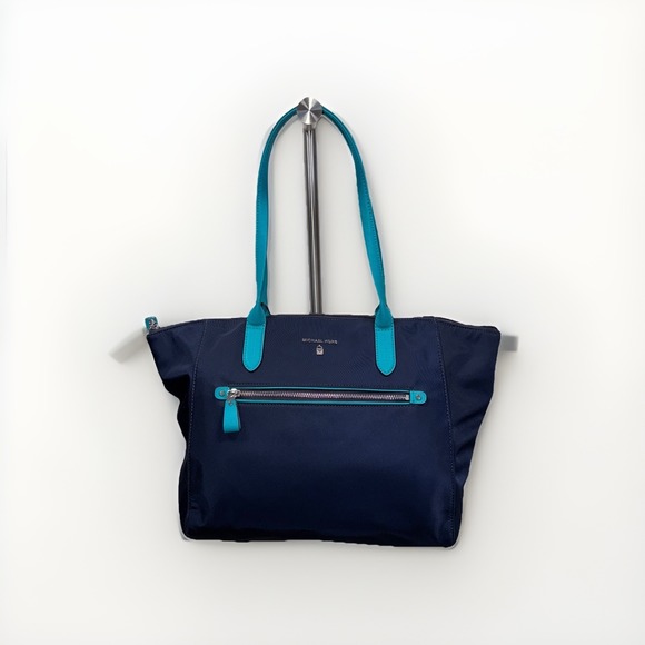 Michael Kors Handbags - Michael Kors Kelsey Nylon Tote Navy Blue Turquoise Trim‎ Travel Work Bag
